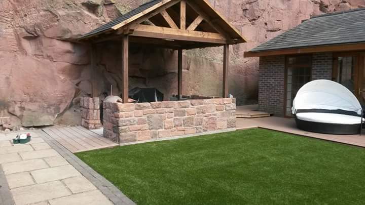 Red sandstone wall built for a bbq with brushed pointing North Wales, North West, Wirral, Liverpool & Cheshire UK