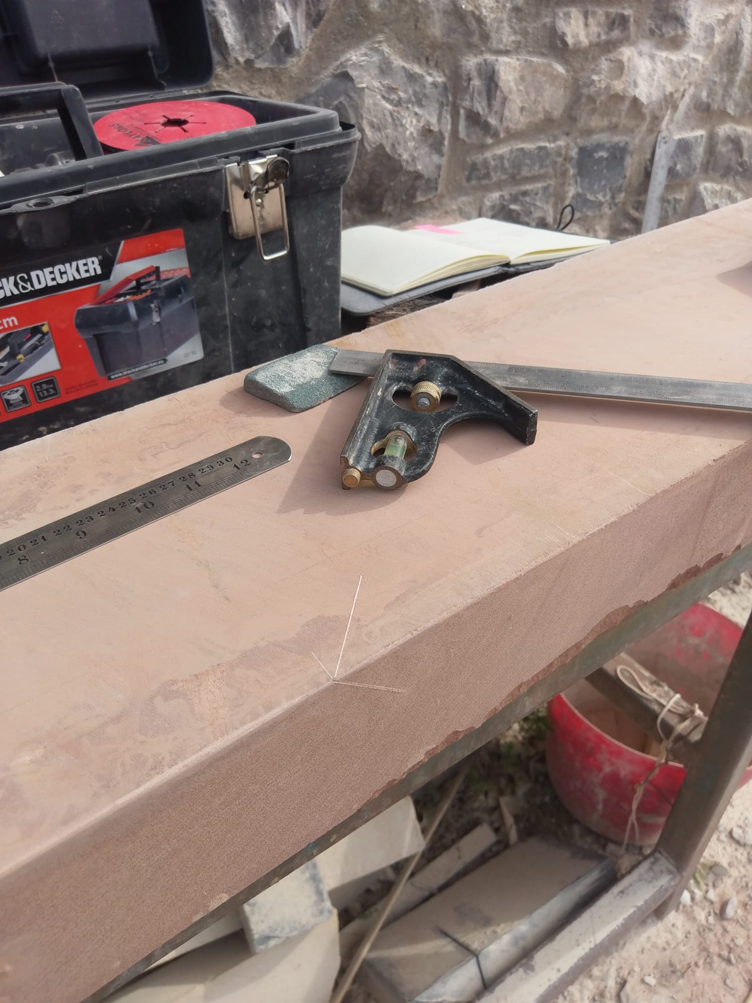 Preparing some red sandstone lintles for a delivery tomorrow on the wirral. North Wales, North West, Wirral, Liverpool & Cheshire UK