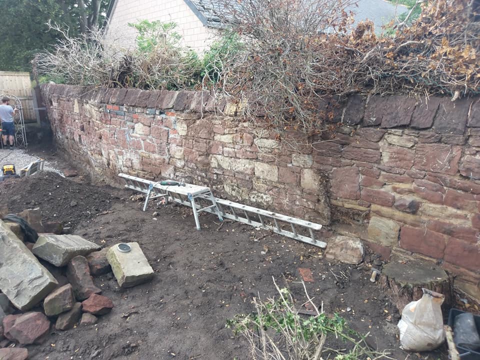 Another sandstone wall rebuilt and repointed in lime mortar on the wirral today. North Wales, North West, Wirral, Liverpool & Cheshire UK