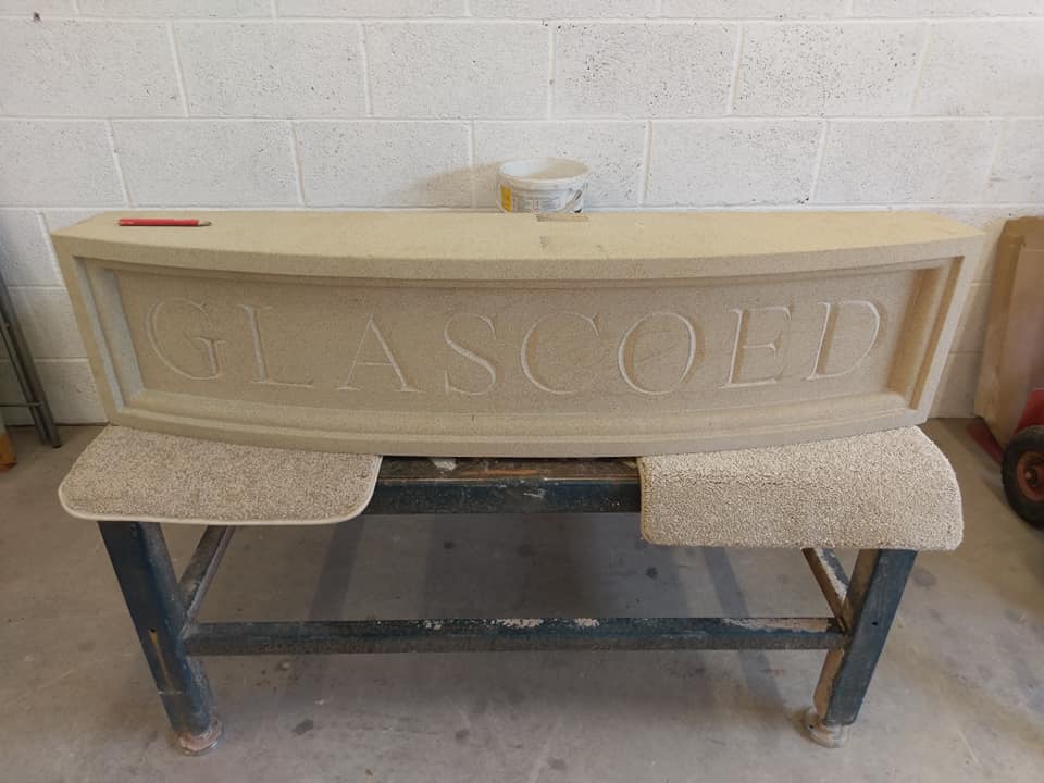 Our recently finished sandstone sign ready for deliveryand installation in a north Wales property being restored. North Wales, North West, Wirral, Liverpool & Cheshire UK