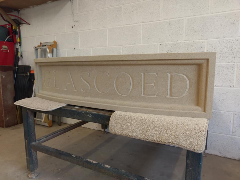 Our recently finished sandstone sign ready for deliveryand installation in a north Wales property being restored. North Wales, North West, Wirral, Liverpool & Cheshire UK