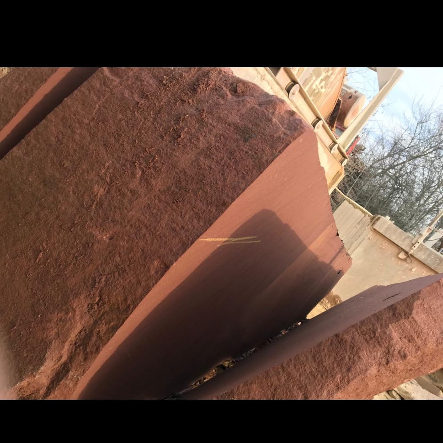 Our red sandstone ready to be cut into gate posts for an insurance job on the wirral. North Wales, North West, Wirral, Liverpool & Cheshire UK