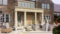 Our work is created using modern methods and still maintain a traditional look. This portico was built around an existing steel and concrete structure. 
 We worked in conjunction with a structural engineer who provided the details for the North Wales, North West, Wirral, Liverpool & Cheshire UK